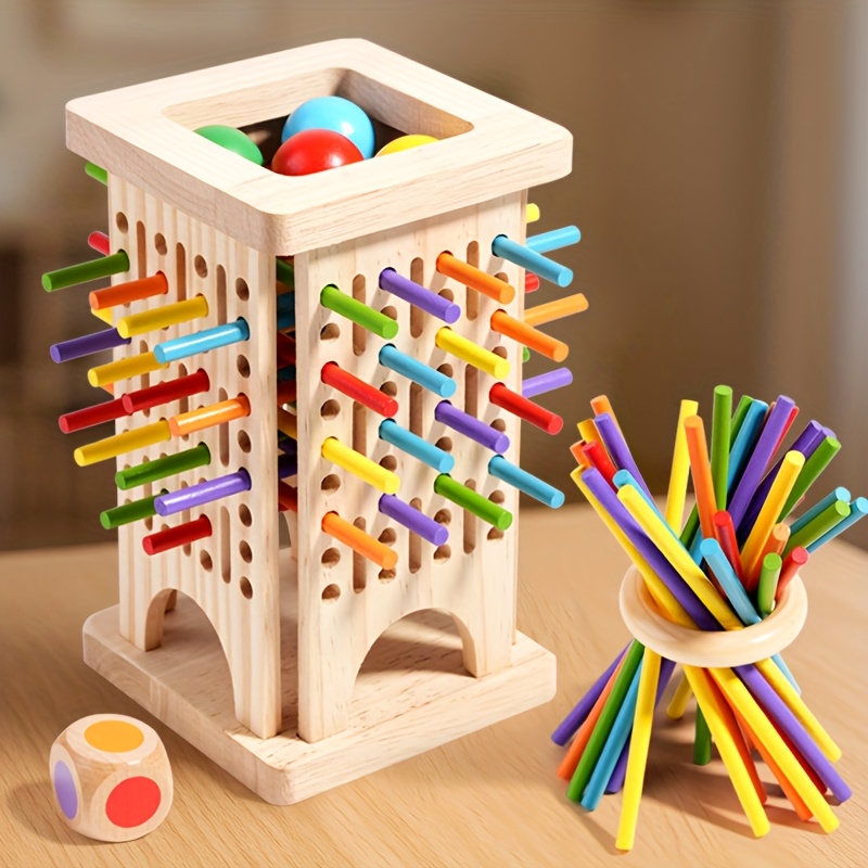 Party Games Kids Indoor - Permainan Papan Kayu Montessori Tongkat Warna-warni